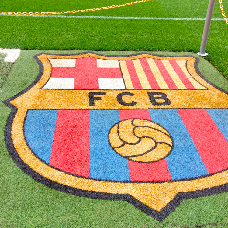 Camp Nou FCB logo in the grass