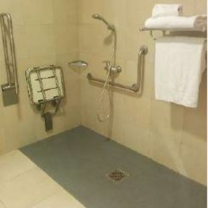 Accessible bathroom shower with showerseat