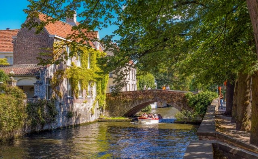 Bruges canal with boat