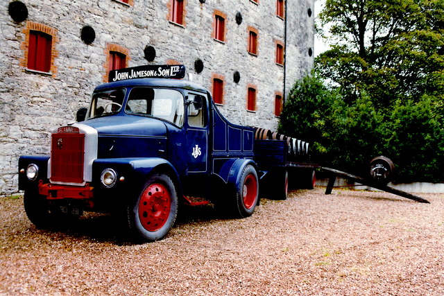 Jameson Distillery Midleton Ireland wheeltruck and trailer with barrels