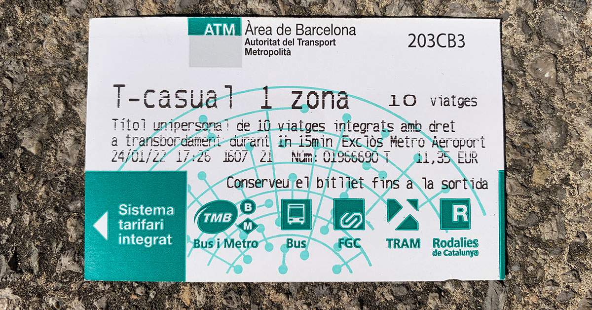 T-casual Barcelona Metro Bus Tickets  Transports Metropolitans de Barcelona