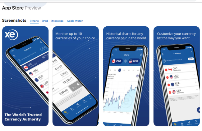 XE currency converter apple store