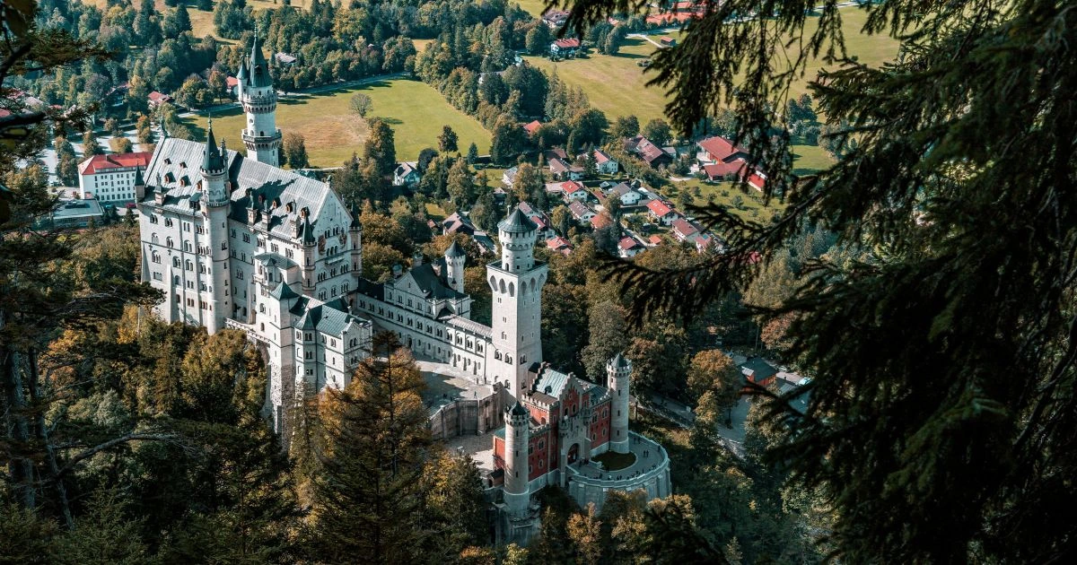 Aerial shot of Neuschwanstein Castle