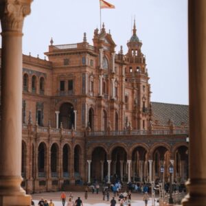 Plaza de España in Seville framed by columns