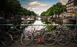 Netherlands, Amsterdam Typical Bikes and CanalsAmsterdam bikes canal
