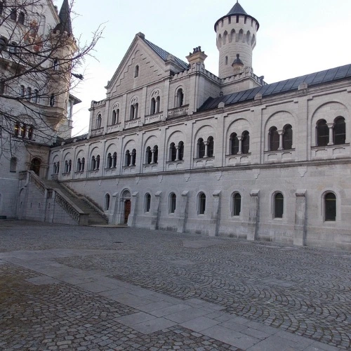 Neuschwanstein courtyard with cobblestone paving