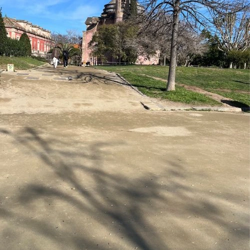 slope upward on a gravel path