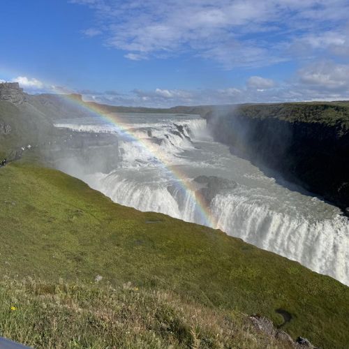Gullfoss waterfall plunging into a canyon in Iceland